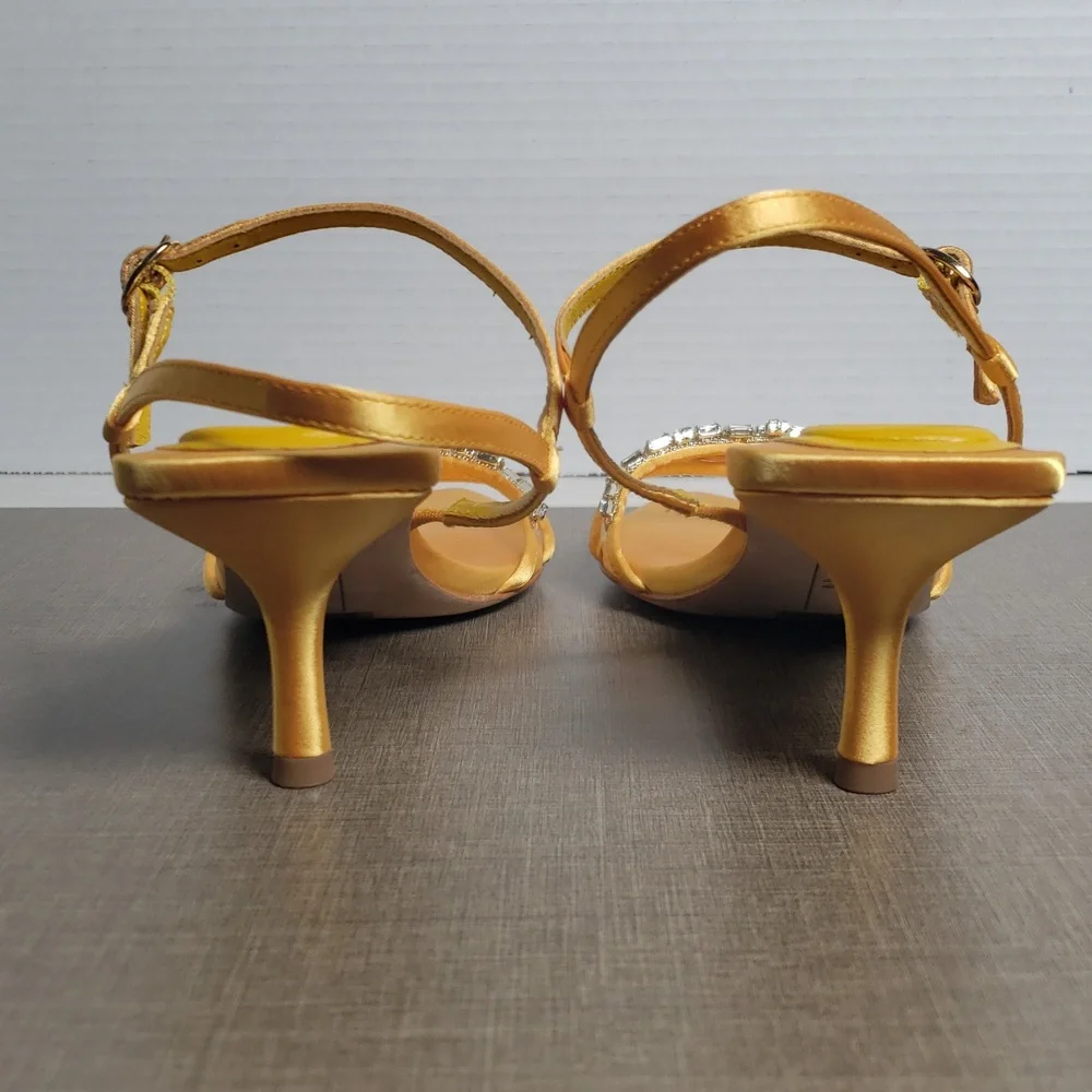 Deltan Yellow Aria Satin Jewel Ornament Dress Sandals - SZ‎ 7 - NWOT